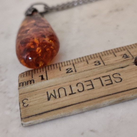 Art Nouveau Style Amber Pendant Silver Necklace - Picture 8 of 14